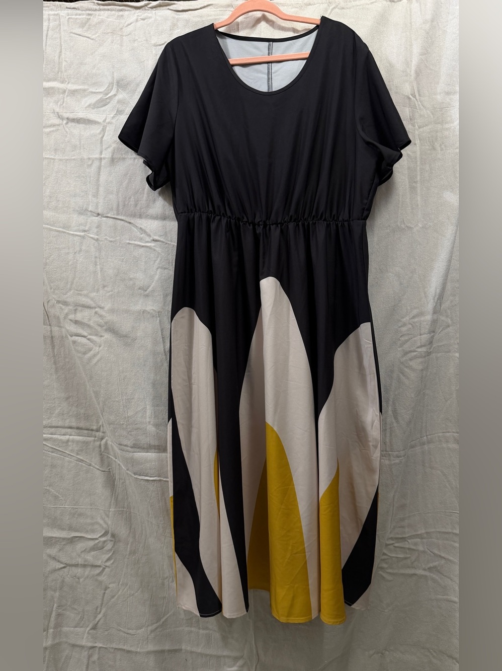 SHEIN Black Maxi Dress with Yellow & Cream Graphic Panels